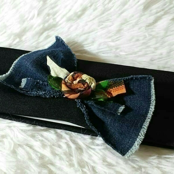 Tasty Raw Edge Denim Accessories - Tasty Raw Edge Denim Kente Rose Bow Headband